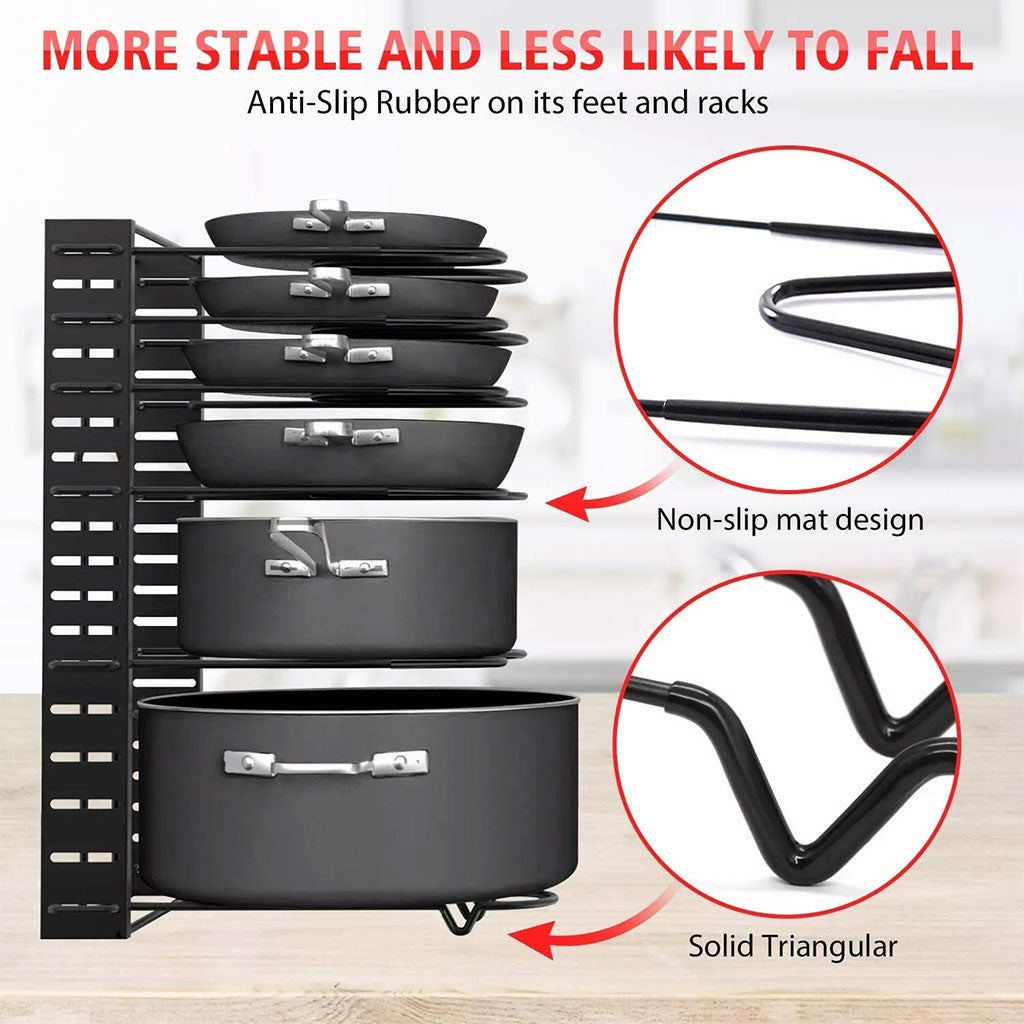 Organisateur de casseroles et poêles pour armoire avec 8 boîtes de rangement réglables