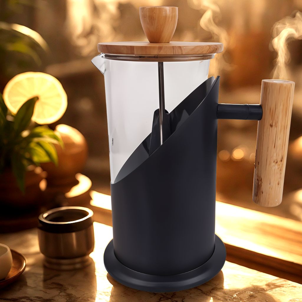 Cafetière à Piston YITIAN 350 ml avec Couvercle en Bambou